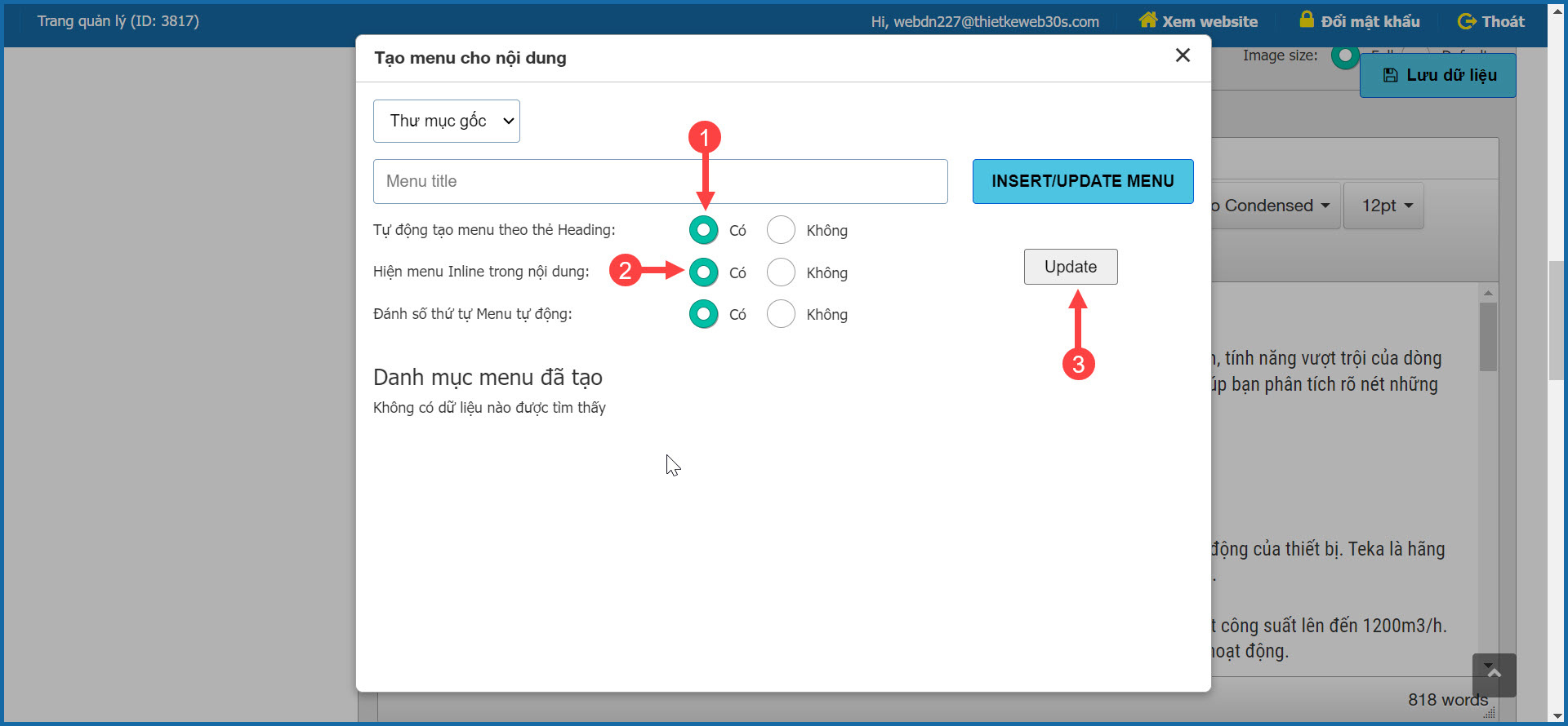 Tạo mục lục trong nội dung bài viết